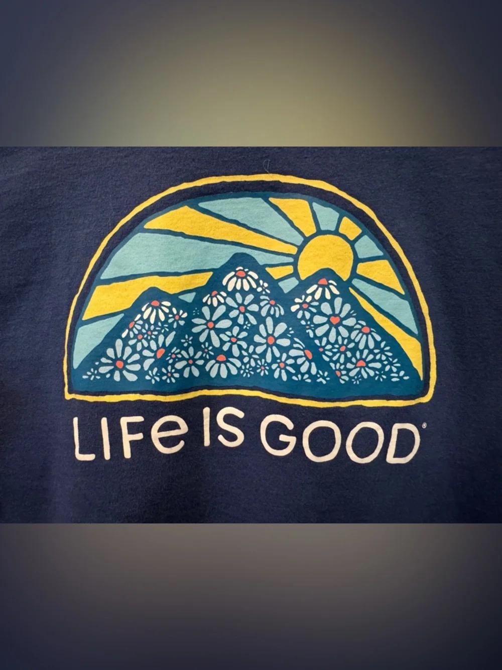 Life Is Good Short Sleeve Blue T-shirt  Women’s Size XS Mountains Sunrise - Picture 3 of 6
